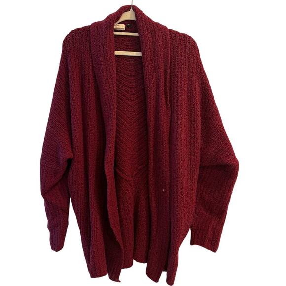 Sleeping on Snow Anthropologie Burgandy Cable Knit Open Cardigan Sweater Large - Picture 1 of 5